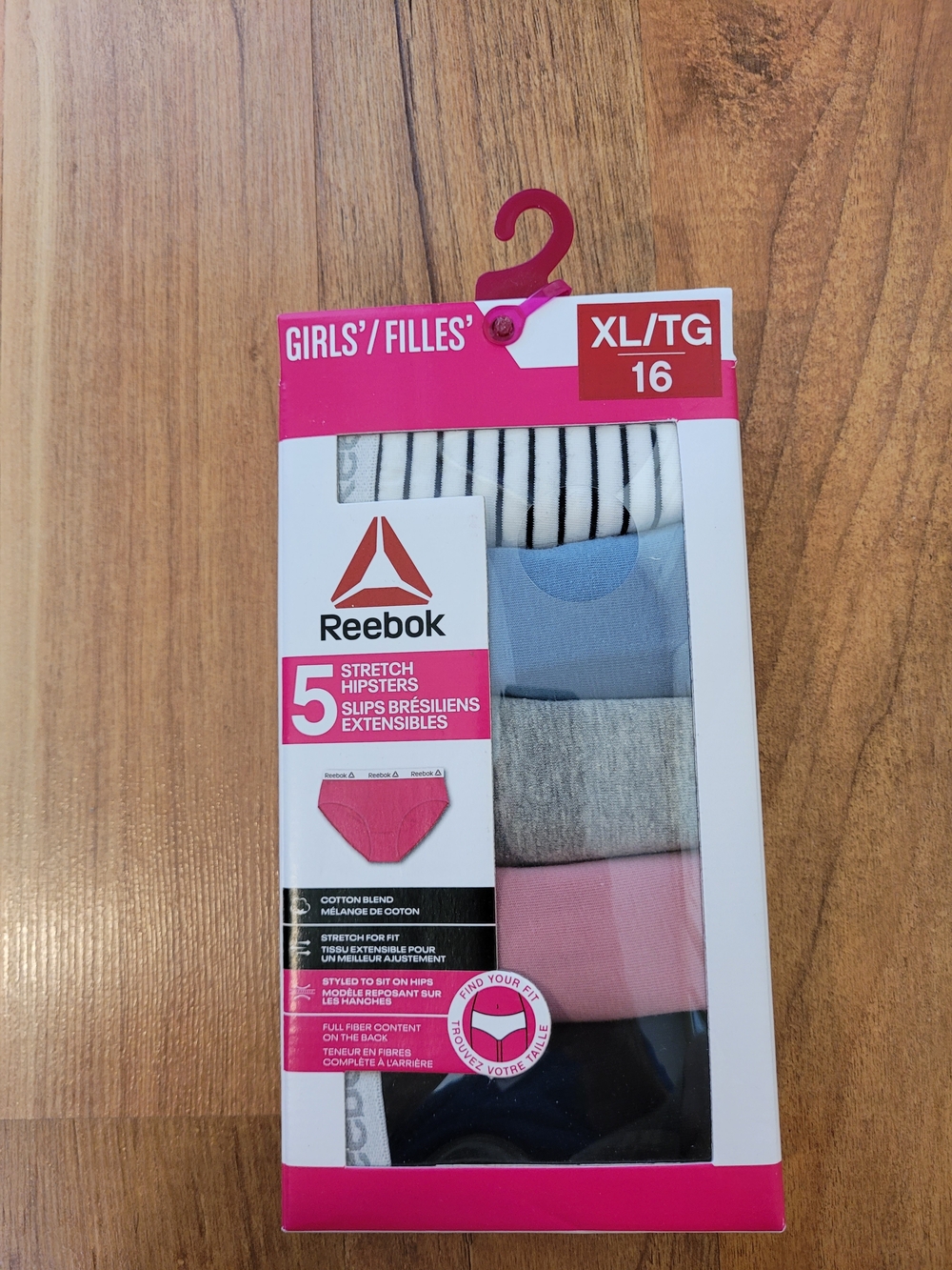 Reebok Girls' 5-Pack Hipsters - White, Black, Light Blue, Gray, Pink, Navy